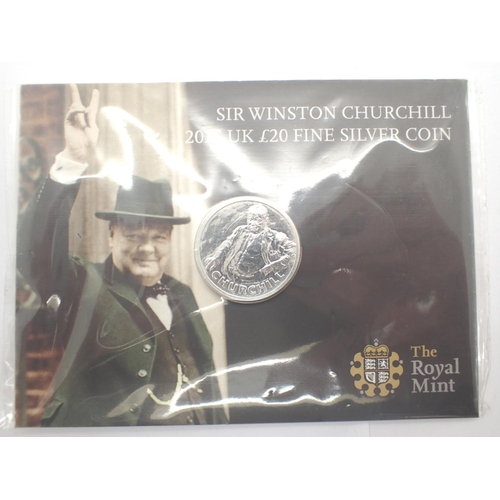 3104 - 2015 £20 silver bullion, Winston Churchill coin. P&P Group 1 (£14+VAT for the first lot and £1+VAT f... 