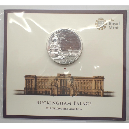 3105 - 2015 UK £100 silver uncirculated coin, Buckingham Palace. P&P Group 1 (£14+VAT for the first lot and... 