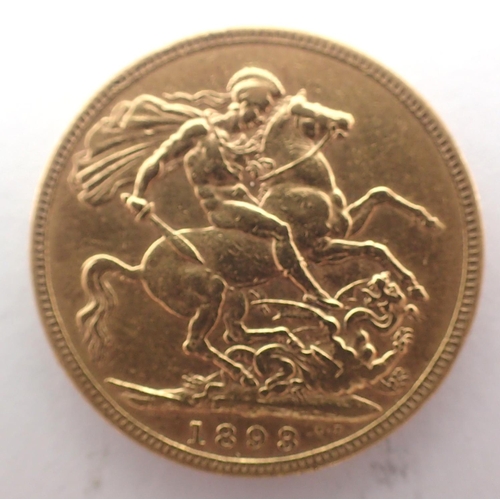 3115 - 1893 full sovereign of Queen Victoria. P&P Group 1 (£14+VAT for the first lot and £1+VAT for subsequ... 