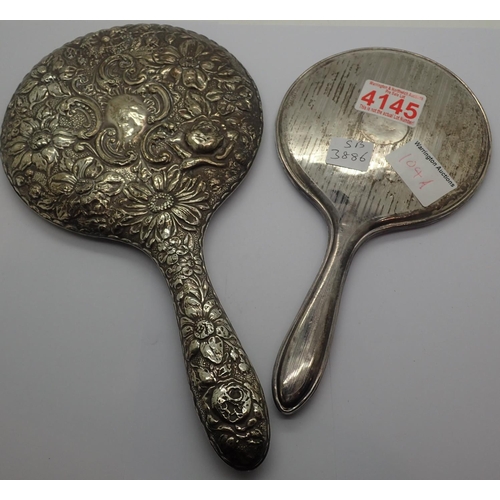 104A - Two hallmarked silver hairbrushes and two hallmarked silver mirrors. Not available for in-house P&P,... 