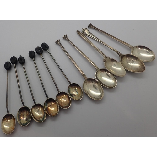 99A - Six hallmarked silver coffee bean spoons and five silver teaspoons, 90g. Not available for in-house ... 