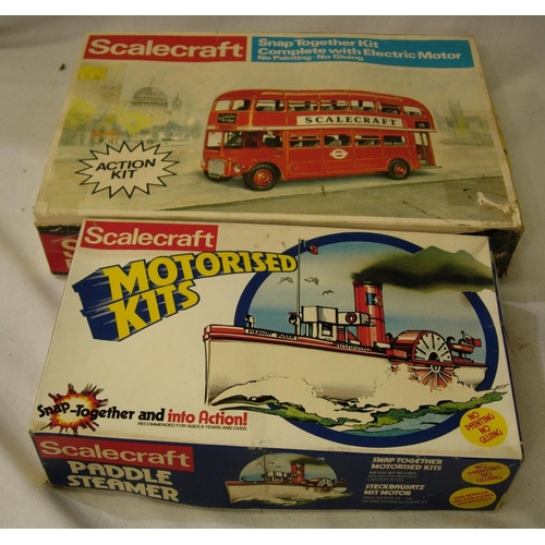 2156 - Two Scenecraft motorised plastic kitsa, Routemaster bus and paddle steamer. Appear complete, content... 