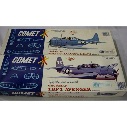 2160 - Two Comet Balsa/Tissue rubber powered flying model aircraft kits; Dauntless and Avenger. Both 20 inc... 