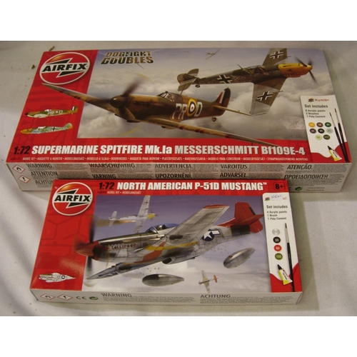 2167 - Two Airfix 1/52 scale aircraft kits, Dogfight Double -Spitfire, BF109 and P51 Mustang , appear compl... 