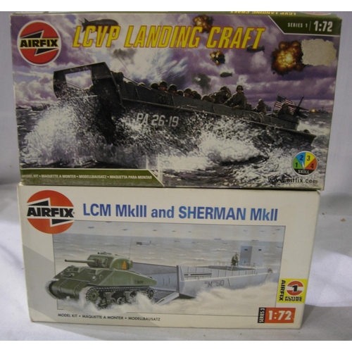 2173 - Two 1/72 scale military kits, LCM MKIII landing craft with Sherman tank and LCVP Troop Landing Craft... 