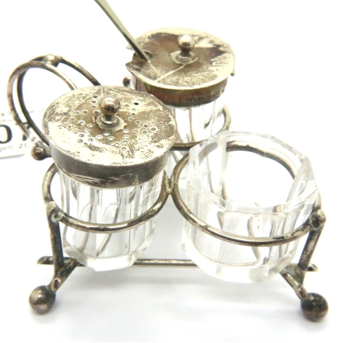 107 - Hallmarked silver one person cruet, marks rubbed. P&P Group 2 (£18+VAT for the first lot and £3+VAT ... 