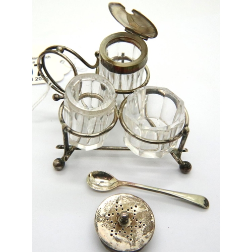 107 - Hallmarked silver one person cruet, marks rubbed. P&P Group 2 (£18+VAT for the first lot and £3+VAT ... 