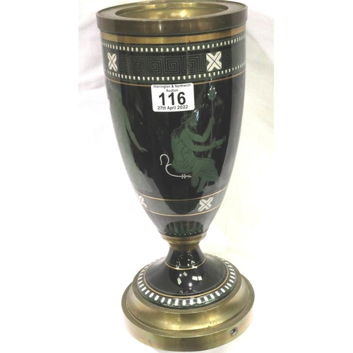 116 - Good quality ceramic vase with metal top and base. Decorated in classical style. Major damages. H: 3... 