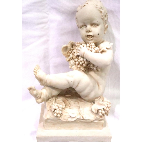 133 - Cast figurine of a child with bunches of grapes, H: 25 cm. P&P Group 2 (£18+VAT for the first lot an... 