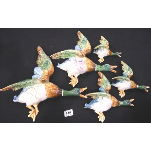 146 - Set of five graduated Royal Dux flying mallards, largest 35 cm. P&P Group 3 (£25+VAT for the first l... 