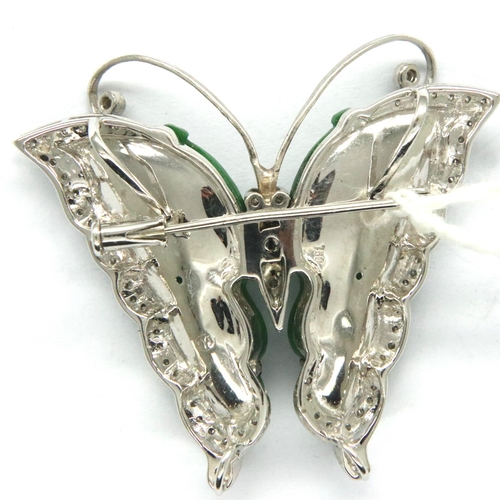 56 - Jade and diamond butterfly brooch set in 18ct white gold, L: 39 mm, 12.2g. P&P Group 1 (£14+VAT for ... 