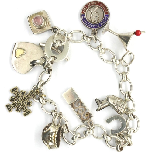 60 - 925 silver Links of London charm bracelet with nine charms to include a cocktail glass, L: 12 cm, la... 