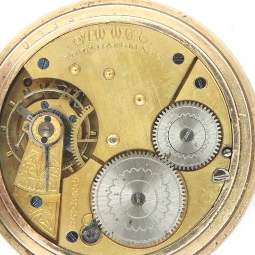 68 - Waltham full hunter crown wind gold plated pocket watch with subsidiary seconds dial. Case cover is ... 