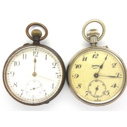 71 - Clairmont Swiss crown wind metal cased pocket watch with gold inset verso and a Service Army pocket ... 