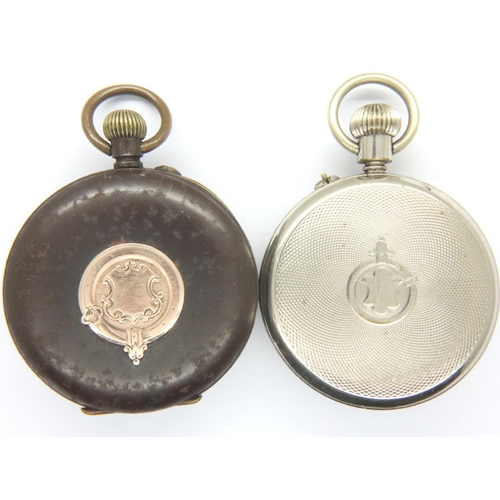 71 - Clairmont Swiss crown wind metal cased pocket watch with gold inset verso and a Service Army pocket ... 