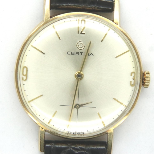 80 - Certina; gents dress wristwatch in a 9ct gold case, champagne dial with seconds subdial at 18:00, me... 