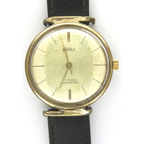 83 - Roxy; automatic 25 jewel gents wristwatch on a leather strap, working at lotting. P&P Group 1 (£14+V... 