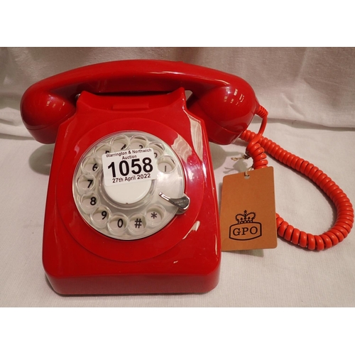 1058 - Red GPO746 retro rotary telephone compatible with modern telephone banking and any standard analogue... 