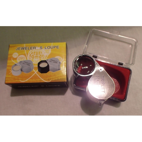 1082 - Boxed stainless steel 30 x 21 folding jewellery loupe. P&P Group 1 (£14+VAT for the first lot and £1... 