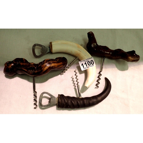 1100 - Four corkscrews to include a bone example. P&P Group 1 (£14+VAT for the first lot and £1+VAT for sub... 