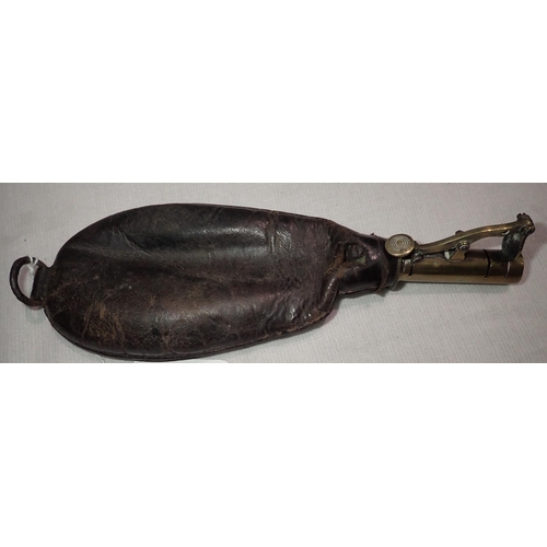 1101 - 19th century leather powder flask with brass cap in poor condition. P&P Group 1 (£14+VAT for the fir... 