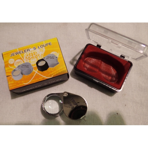 1112 - Boxed stainless steel 30 x 21 folding jewellers loupe. P&P Group 1 (£14+VAT for the first lot and £1... 