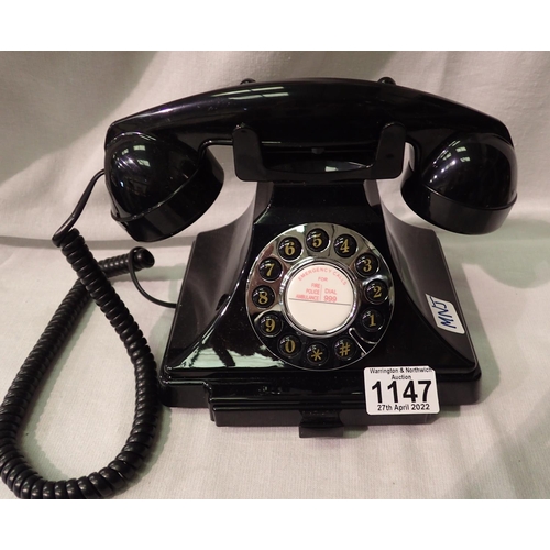 1147 - Black GPO Carrington push button telephone in 1920s styling compatible with modern telephone banking... 