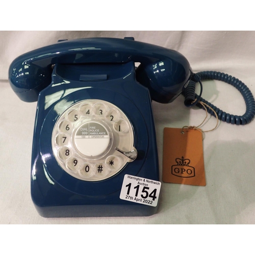 1154 - Azure blue GPO746 retro rotary telephone compatible with modern telephone banking and any standard a... 