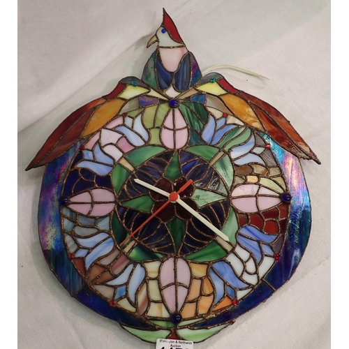 1173 - Stained glass bird clock, H: 45 cm. Not available for in-house P&P, contact Paul O'Hea at Mailboxes ... 