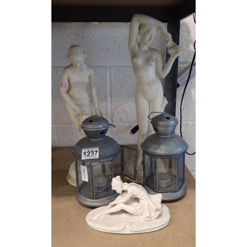 1237 - Two resin nudes and two lamps, tallest H: 45 cm. Not available for in-house P&P, contact Paul O'Hea ... 