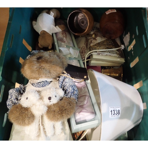 1338 - Mixed items to include teddy bear. Not available for in-house P&P, contact Paul O'Hea at Mailboxes o... 