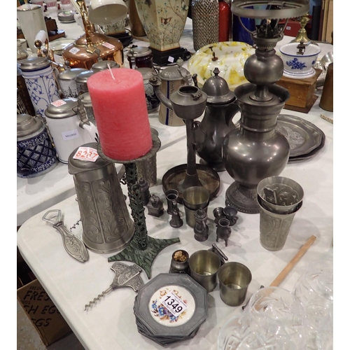 1349 - Quantity of pewter ware to include coasters. Not available for in-house P&P, contact Paul O'Hea at M... 