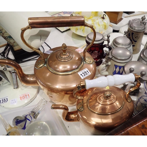 1351 - Two copper kettles. Not available for in-house P&P, contact Paul O'Hea at Mailboxes on 01925 659133