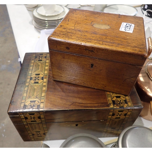 1352 - Two antique wooden boxes, largest 25 x 18 cm. Not available for in-house P&P, contact Paul O'Hea at ... 