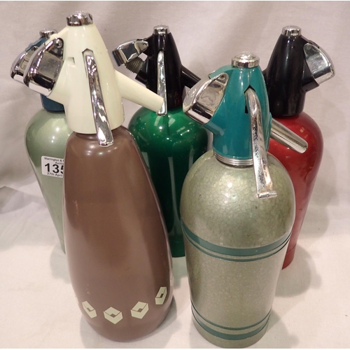 1358 - Five vintage soda syphons. Not available for in-house P&P, contact Paul O'Hea at Mailboxes on 01925 ... 