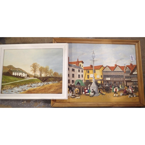 1433 - Two oils on canvas townscapes. Not available for in-house P&P, contact Paul O'Hea at Mailboxes on 01... 