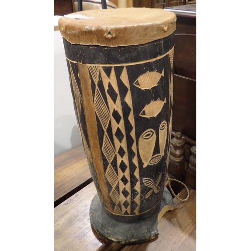 1456 - Tribal art animal hide drum. Not available for in-house P&P, contact Paul O'Hea at Mailboxes on 0192... 