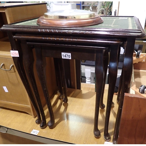 1470 - Nest of three mahogany and leather topped tables. Not available for in-house P&P, contact Paul O'Hea... 