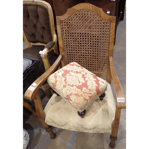 1479 - Wooden chair with footstool. Not available for in-house P&P, contact Paul O'Hea at Mailboxes on 0192... 