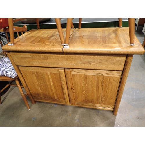 1508 - Oak sliding top buffet, 105 x 50 x 80 cm. Not available for in-house P&P, contact Paul O'Hea at Mail... 