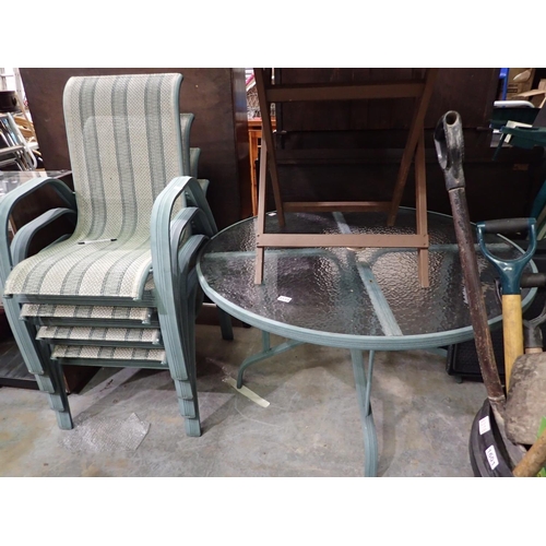 1519 - Glass topped garden table with four chairs. Not available for in-house P&P, contact Paul O'Hea at Ma... 