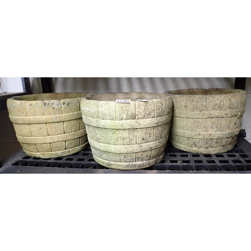 1540 - Three stoneware pots in the form of barrels, D: 30 cm. Not available for in-house P&P, contact Paul ... 