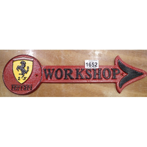 1652 - Cast iron Ferrari workshop arrow sign, 40 x 12 cm H. P&P Group 2 (£18+VAT for the first lot and £3+V... 