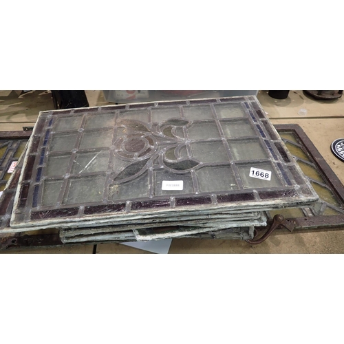 1668 - Thirteen leaded and stained glass windows largest 30 x 100 cm. Not available for in-house P&P, conta... 