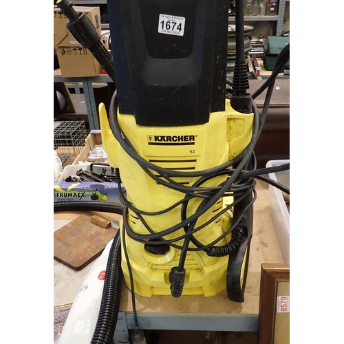 1674 - Karcher K2 pressure washer. Not available for in-house P&P, contact Paul O'Hea at Mailboxes on 01925... 