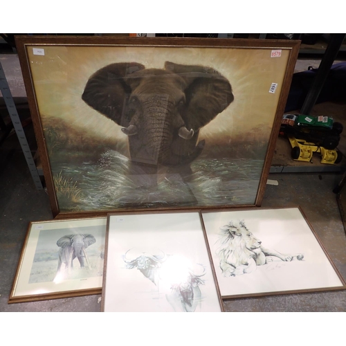 1687 - Four prints of animals largest, 80 x 105 cm. Not available for in-house P&P, contact Paul O'Hea at M... 