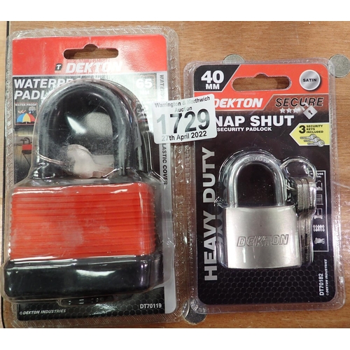 1729 - New unused two padlocks one waterproof. P&P Group 1 (£14+VAT for the first lot and £1+VAT for subseq... 