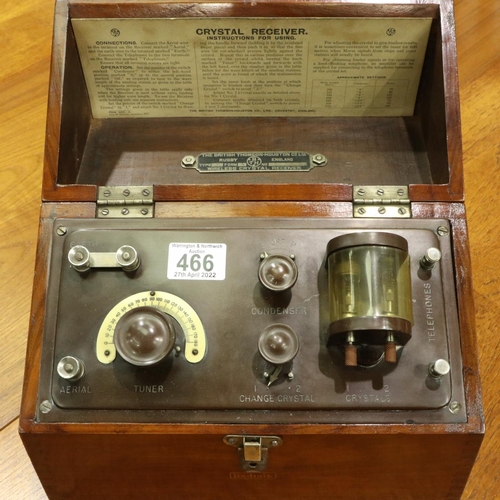 466 - BBC wooden cased crystal radio by BTH in good condition. P&P Group 2 (£18+VAT for the first lot and ... 