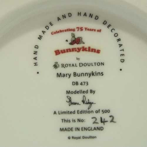 149 - Royal Doulton limited edition Mary Bunnykins, H: 13 cm, 242/500 with certificate, boxed. Glazing goo... 