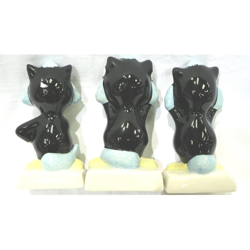 150 - Lorna Bailey Speak No Evil, See No Evil, Hear No Evil cat figurines, each H: 14 cm. No cracks, chips... 